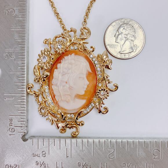 Amedeo Butterfly Lady Face Cameo Pendant Necklace Victorian Revival Brooch - Picture 11 of 15